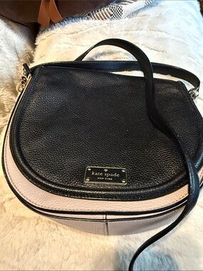 kate spade Black and Blush Leather Crossbody Saddle Bag
